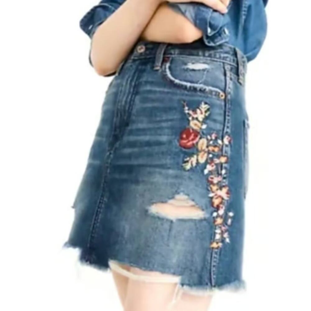 Abercrombie and Fitch Floral Embroidered Jean Skirt